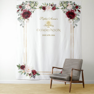 Burgundy Blush Bloral First Holy Communityprop Wandteppich
