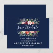 Burgundy Blush Bloral Frame Dunkelblu Save the Dat Date (Vorne/Hinten)