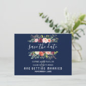 Burgundy Blush Bloral Frame Dunkelblu Save the Dat Date (Stehend Vorderseite)