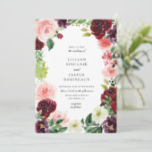 Burgundy Blush Bloral Frame Wedding Einladung (Stehend Vorderseite)