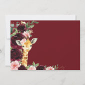 Burgundy Blush Bloral Giraffe Baby Dusche Einladung (Rückseite)