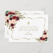 Burgundy Blush Bloral Gold Cross Heilige Kommune Dankeskarte (Vorne/Hinten)