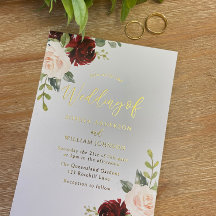 Burgundy & Blush Bloral Gold Foil Text Wedding
