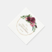Burgundy Blush Bloral Gold Mis Quince Quinceañera Serviette (Ecke)