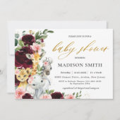 Burgundy Blush Bloral Jungle Animals Baby Dusche Einladung (Vorderseite)