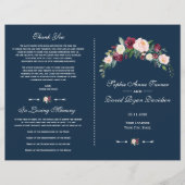 Burgundy Blush Bloral Navy Blue Wedding Program Flyer (Vorne)