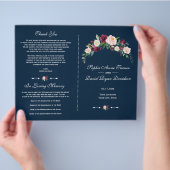 Burgundy Blush Bloral Navy Blue Wedding Program Flyer (Hand)