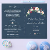 Burgundy Blush Bloral Navy Blue Wedding Program Flyer (Einzeln)