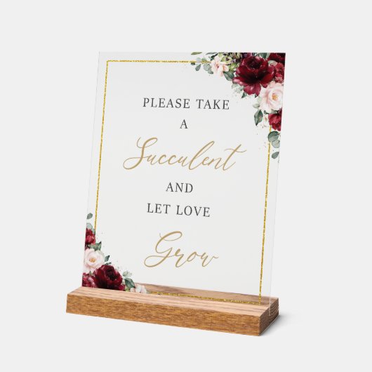 Burgundy Blush Bloral Sukkulent Gunst Liebe wachse Acrylschild (Winkel)