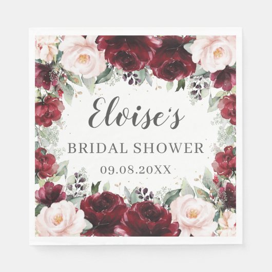 Burgundy Blush Bloral Wedding Bridal Babydusche Serviette (Vorderseite)