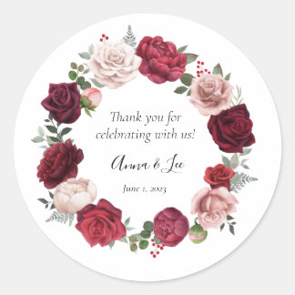 Burgundy Blush Bloral Wedding Danke Stickers