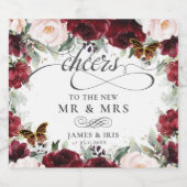 Burgundy Blush Bloral Wedding Gold Butterfliegen Schaumweinetikett (Einzelnes Label)