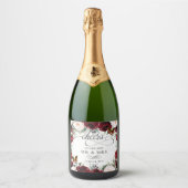 Burgundy Blush Bloral Wedding Gold Butterfliegen Schaumweinetikett (Vorderseite)