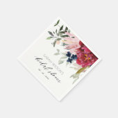 Burgundy Blush Blue Floral Bunch Brautparty Serviette (Ecke)