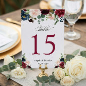 Burgundy Blush Blue Floral Wedding Tischnummern