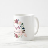 Burgundy Blush Blue Floral Wreath Bridesmaid Gefal Kaffeetasse (VorderseiteRechts)