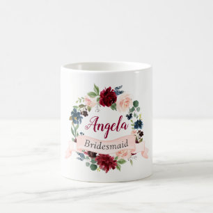 Burgundy Blush Blue Floral Wreath Bridesmaid Gefal Kaffeetasse