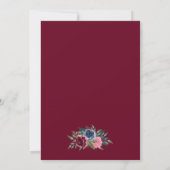 Burgundy Blush Blue Gold Floral Brautparty Einladung (Rückseite)
