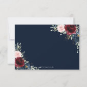 Burgundy Blush Blues Blumengrün Hochzeitsessen RSVP Karte (Rückseite)