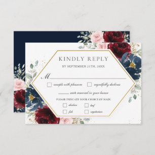 Burgundy Blush Blues Blumengrün Hochzeitsessen RSVP Karte