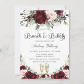 Burgundy Blush Blues Brunch Bubbly Brautparty Einladung (Vorderseite)