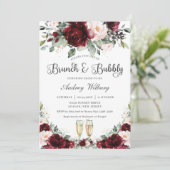 Burgundy Blush Blues Brunch Bubbly Brautparty Einladung (Stehend Vorderseite)