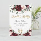 Burgundy Blush Blues Brunch Bubbly Brautparty Einladung (Stehend Vorderseite)
