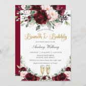 Burgundy Blush Blues Brunch Bubbly Brautparty Einladung (Vorne/Hinten)