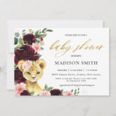 Burgundy Blush Blues Lion Cub Babydusche Einladung (Vorderseite)