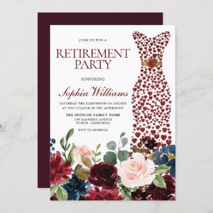 Burgundy Blush Blume Dress Retirement Party Einladung