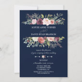 Burgundy Blush Blume Frame Navy Blue Wedding Einladung (Vorderseite)