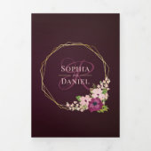 Burgundy & Blush Blume Geometrische Hochzeit Dreifach Gefaltete Einladung (Cover)