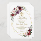 Burgundy Blush Blume Gold Frame Heilige Kommune Einladung (Vorne/Hinten)