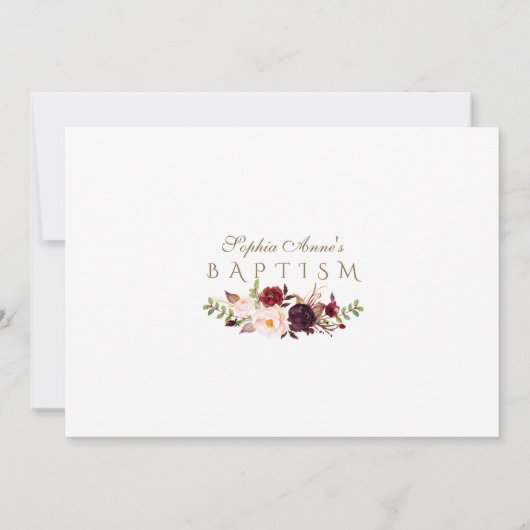 Burgundy Blush Blume Gold Girl Baptisse Save The Date (Rückseite)