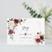 Burgundy Blush Blume Gold Glitzer Frame Wedding RSVP Karte (Stehend Vorderseite)