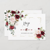 Burgundy Blush Blume Gold Glitzer Frame Wedding RSVP Karte (Vorne/Hinten)