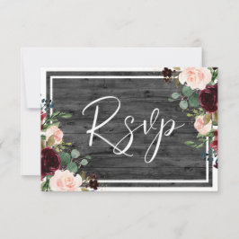 Burgundy & Blush Blume Holzkohle Hochzeit RSVP Karte