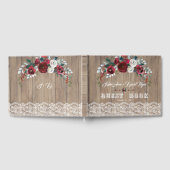 Burgundy Blush Blume Lace Wood Wedding Gästebuch (Voll)