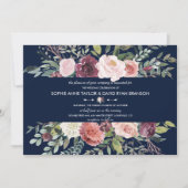 Burgundy Blush Blume Navy Blue Wedding Einladung (Vorderseite)