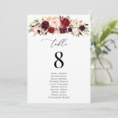 Burgundy Blush Blume Tischnummer Seekarte (Stehend Vorderseite)