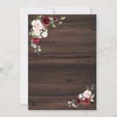 Burgundy Blush Blume Wood Bridal Tee Party Einladung (Rückseite)
