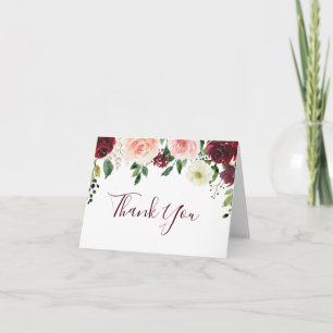 Burgundy-Blush-Blumen-Hochzeit-Dankeschön Dankeskarte