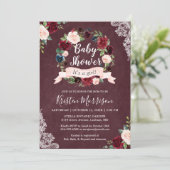 Burgundy Blush Blumenkreide Kinderdusche Einladung (Stehend Vorderseite)