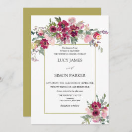 Burgundy Blush Blumenstrauß mit Goldrahmen Einladung