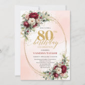 Burgundy Blush Boho Garden 80th Birthday Invites Einladung (Vorderseite)