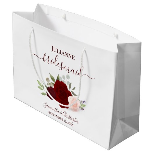 Burgundy Blush Boho Roses Wedding Bridesmaid Große Geschenktüte (Rückseite Schrägansicht)