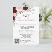 Burgundy Blush Boho Roses Wedding QR Code RSVP  Einladung (Stehend Vorderseite)