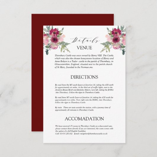 Burgundy & Blush-Bouquet - Hochzeitsdetails - Umsc Begleitkarte (Vorne/Hinten)