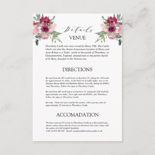 Burgundy & Blush-Bouquet - Hochzeitsdetails - Umsc Begleitkarte (Vorderseite)