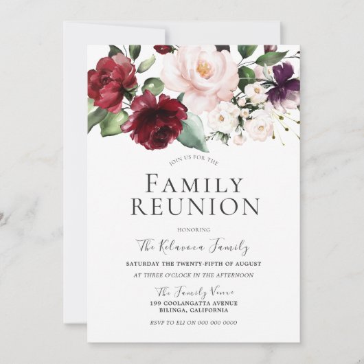 Burgundy Blush Cream Watercolor Family Wiedersehen Einladung (Vorderseite)